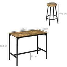 HOMCOM 5-Piece Bar Table Set With 4 Bar Stools, Industrial-Style Kitchen Table, Rustic Brown Metal Dining Set For Kitchen And Bar - Khaki - View 3