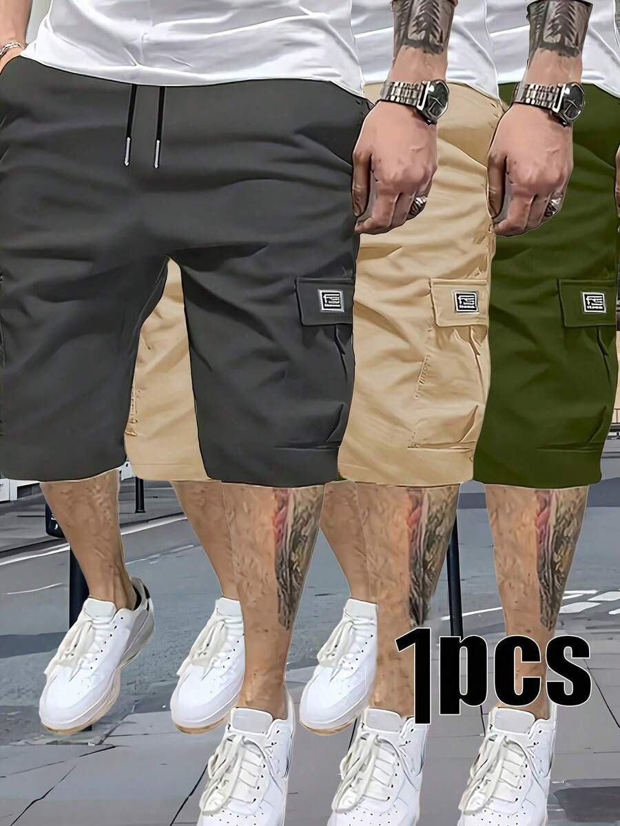 1件裝 男士夏季輕量薄款工裝休閒短褲，戶外運動短褲，百慕達長度，彈性抽繩腰頭，適合日常穿著