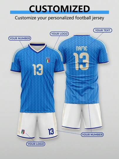 2 Pieces Custom Italian Football Jersey Style Sports Outfit, Featuring The Style Of The World Cup National Team. It Is A Sports T-Shirt, For The 2026 World Cup, With Custom Letters And Names, Suitable As A Gift, Father's Day Gift, Or A Celebration T-Shirt.