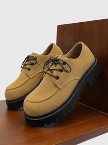 2026 New Men's Chunky Derby Shoes, Retro American Style Thick-Soled Derby Shoes - Khaki - View 10