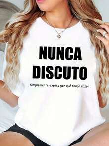 Women's Summer Spanish Slogan Graphic T-Shirt, Casual Comfortable Daily Top - White - View 6