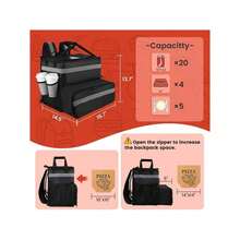 Bolsas de aislamiento térmico para llevar bolsas de aislamiento térmico de papel de aluminio cajas de entrega para llevar cajas especiales para jinetes cajas de distribución comercial de cajas de aislamiento térmico al aire libre con capacidad expandible, con cintas reflectantes y soportes de tazas, bolsas de pizza reutilizables, comida para el hogar, restauración y Picnic - Negro - Ver 8