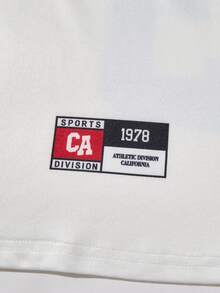 1 pieza Camiseta de manga corta de cuello redondo suave y cómoda con bloqueo de color y letra de California para niños, adecuada para deportes al aire libre, primavera/verano - Celeste - Ver 5