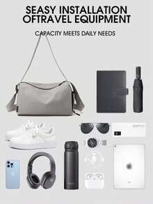 1 pieza Bolso impermeable para hombres con compartimento separado para zapatos, bolso de hombro/cruzado de gran capacidad en color negro sólido minimalista, bolso de equipaje multifuncional, adecuado para estudiantes, adolescentes, estudiantes universitarios, dormitorios, práctico y versátil, adecuado para volver a la escuela, vacaciones, viajes - Multicolor - Ver 8