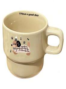 1pc Original Dachshund Dog Print Ceramic Coffee Mug, Hand-Painted Cartoon Design Breakfast Cup Gift - Beige - View 9