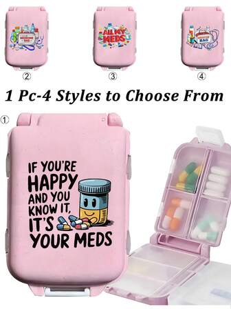 Plastic Small Pill Box, Portable Medical Vitamin Pills Storage Case Pill Container For Outdoor Camping Hiking Travel, 8 Compartments Pink Portable Multi-Layer Pill Box, Medical-Themed Printed Patternstravel Moisture Proof Compact Pill Organizer