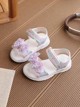 2026 Frühling Neue Helle Farbe Schleife Kinder Sandalen, Mädchen Mode Sandalen Mit EVA Leichter Sohle, Mädchen Prinzessin Flache Rutschfeste Sandalen