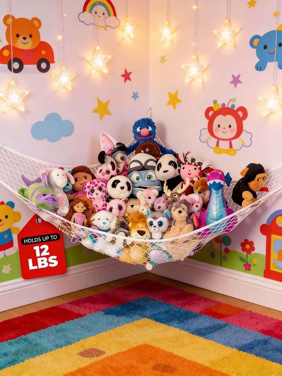 2pcs Plush Animal Hanging Hammock | Corner Hanging Storage Rack, Plush Animal Storage Net | Made Of High-Quality Fishing Net, Can Hold 12 Lbs, Cute Room, Bedroom And Home Decor - Multicolor - View 1