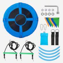 YQQ TECHVIDA Columpio Redondo Colgante Columpio de árbol con Platillo Volador de 100cm con Luz LED 8 Modos de Luz 4 Colores de Luz Resistente al Agua Súper Brillante para Jugar de Noche al Aire Libre2179 - NegroAzul - Ver 2