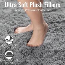 柔软长绒地毯，适用于卧室和客厅，灰色蓬松长毛床边地毯，长绒不掉毛，适合女孩房家居装饰 - 深灰色 - 查看 4