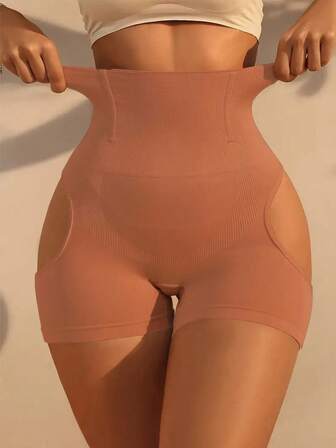 1pc Pink High Waist Tummy Control Shapewear Pants, Slimming, Butt Lifting, Plus Size, Fashionable