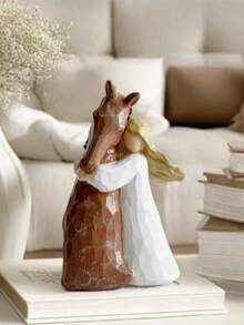 1pc Elegant Resin Horse Sculpture, Hand-Painted Girl Hugging Horse Figurine Decor, Suitable For Horse Lovers, Teens, Girls (No Electricity Required)