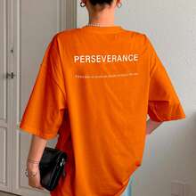 T-Shirt With "Perseverance" Print Lettering. Minimalist, Casual, Modern, Sophisticated, Simple, Basic, Summer, Oversized. - Orange - View 9