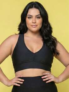 Top Feminino Plus Size Nadador com bojo Cropped Suplex Poliester Grosso Academia G1 G2 G3 - Preto - Visão 2