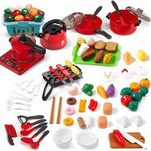 EPANO 82pcs Juego de Cocina y Arcilla Juguetes interactivos para Padres e Hijos Juego con induccion y Vajilla Hervidor Juego de Cocina Educativo Regalo de Fiesta Cocina-B82Conveniente y duradero, favorito para niños - Multicolor - Ver 2