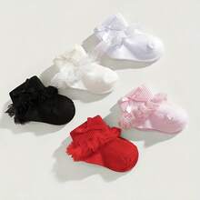 5/1 Pair Bowknot Lace Ruffle Baby Girl Socks, Multi-Color Princess Style Socks Suitable For Infant Girls, Soft Breathable Ruffle Socks Suitable For Toddler Girls - Multicolor - View 9