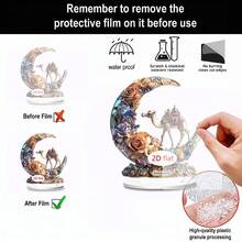 1/3 قطعة تمثال أكريليك مطبوع بالطباعة المسطحة 2D بشكل جمل وزهور لتزيين المكتب، مناسب للأعياد العربية والاحتفالات الإسلامية والحفلات وديكور المنزل والهدايا الفنية