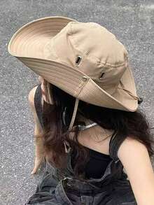 1pc Outdoor Travel Hiking Fishing Bucket Hat, Sun Protection Cowboy Camping Hat - Khaki - View 3