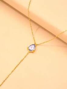 1件可调节水滴吊坠项链，长款Y形锁骨链，锆石，时尚韩版，奢华，开斋节快乐 - Y型 - 查看 9