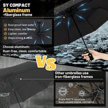 Travel Auto Open Close Windproof LightWeight Unbreakable Umbrellas - Marco negro de 8 costillas - Ver 4