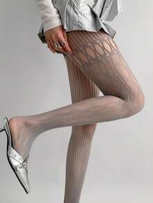 1pc Asymmetric Hollow Fishnet Stockings, Sexy Sheer Black Tights For Women, Vintage American Distressed Gothic Punk Asymmetric Fishnet, Retro Y2K Edgy Goth Streetwear