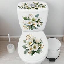 Luxury White Floral Toilet Decal, Refreshing Bathroom Atmosphere, Self-Adhesive Waterproof Renovation Sticker - Multicolor - View 4
