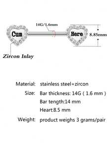 1Pair 14G 316L Heart Shaped Diamond Symmetric Nipple Ring Surgical Steel Nipple Ring Body Piercing Women's Jewelry,Daily Wear