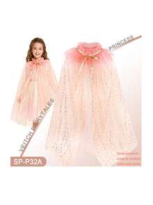 Kids Costume Play Toy Sequin Cape Necklace Ring Crown Wand Set, Sequin Cloak Cape Veil Suitable For Birthday Party Holiday Christmas New Year Gift