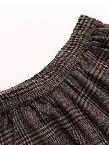 Casual Pantalones Plaid Nine Legged Pantalones Wide Legged Pantalones Pretty Pantalones anchos con cintura elástica de mezcla de lana estilo coreano para primavera, verano, otoño e invierno. Pantalones holgados informales para mujer. Pantalones cortos a cuadros. Pantalones anchos. Pantalones cortos holgados. Pantalones cálidos de mezcla de lana para otoño e invierno. - Café integral - Ver 8