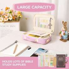 Bible Cover Case For Women Grils, Preppy Bible Bag With Adjustable Shoulder Strap, Waterproof Bible Carrying Tote Bags Holder For Bible Study Supplies Accessories & Christian Gifts - 紫色 - 查看 3