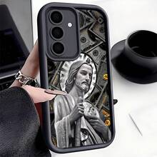 Creative Jesus Dollar Bill Personalized Shockproof Phone Case, Thick Anti-Slip Protective Cover Compatible With IPhone, Compatible With Honor, Compatible With Redmi, Compatible With Galaxy,International Version, Not The Domestic Version - Black - View 2