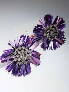 1 par de pendientes de flor de acero inoxidable con rhinestones, diseño exagerado, disponible en 9 colores, adecuado para fiestas, banquetes o uso diario - Multicolor - Ver 10