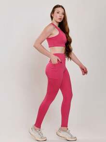 Conjunto fitness Basic com bolso (Calça+top) 11270/10750 - Rosa chiclete - Visão 6