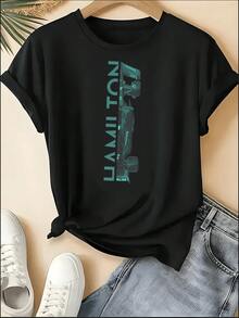 F1 Racing T-Shirt, Unisex Crew Neck VER 1 Print Short Sleeve Tee, Motorsport Racing Stripe Checkered Accent Casual Top, Sporty Style Machine Washable Shirt, Perfect For 4th Of July, Memorial Day, Labor Day, Father's Day, Back To School, Daily Wear, Race Day, Fan Gatherings, Birthday Gift For Son, Boyfriend, Dad, Niece, Spring Summer Outfits, Motorsport F1 Fan Apparel - Black 9 - 查看 1