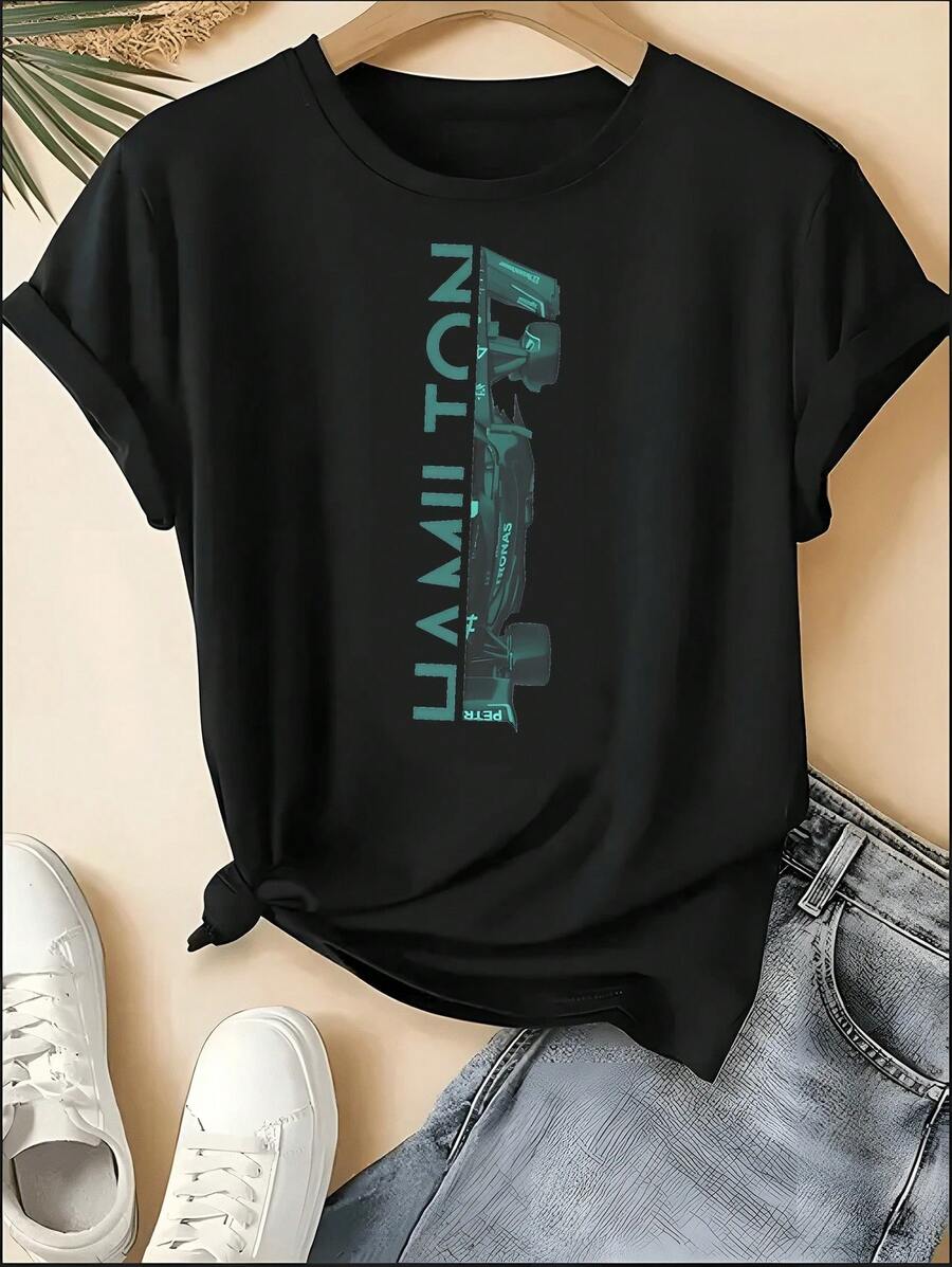 F1 Racing T-Shirt, Unisex Crew Neck VER 1 Print Short Sleeve Tee, Motorsport Racing Stripe Checkered Accent Casual Top, Sporty Style Machine Washable Shirt, Perfect For 4th Of July, Memorial Day, Labor Day, Father's Day, Back To School, Daily Wear, Race Day, Fan Gatherings, Birthday Gift For Son, Boyfriend, Dad, Niece, Spring Summer Outfits, Motorsport F1 Fan Apparel - Black 9 - 查看 1