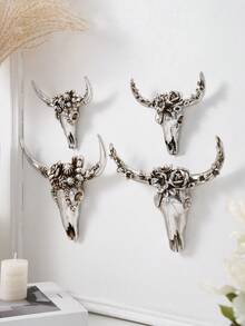 1pc Nordic Viking Culture Animal Skull Wall Decor, Gold/Silver Foil Resin Animal Sculpture, Bookshelf & Home Decor Accent, Wall Hanging For Home, Bar, Restaurant, Party - Multicolor - View 6