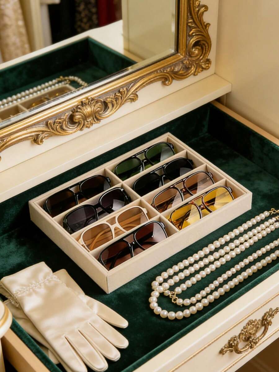 8格天鹅绒太阳镜及珠宝展示托盘 - 眼镜、手表及珠宝收纳盒 - 男女通用（8格），8格天鹅绒太阳镜及珠宝收纳托盘，涤纶面料眼镜及配件 - tray - 查看 1