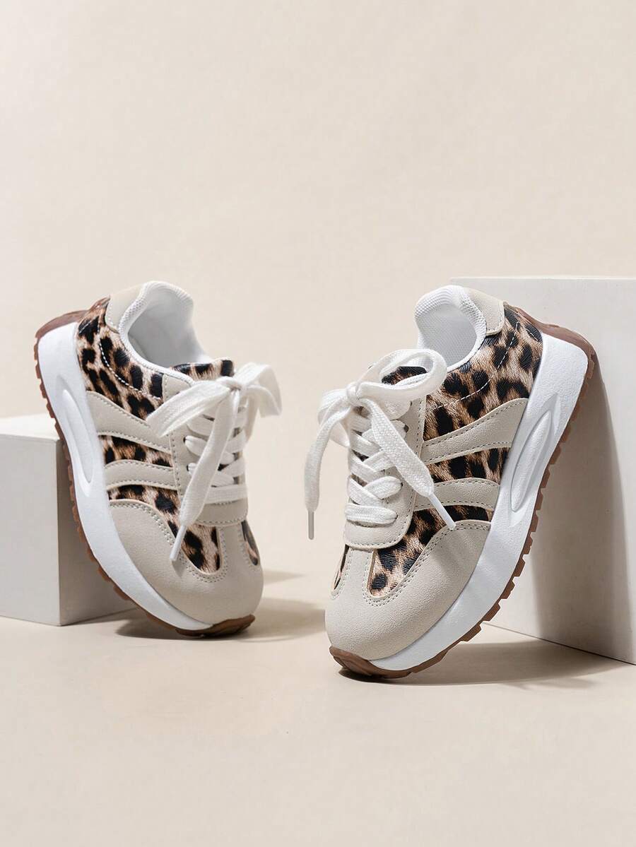 1 Pair Fashionable Leopard Print Color Block Decorative Non-Slip Casual Sports Shoes For Kids - Brown - View 1