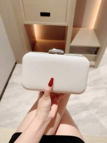 仿珍珠装饰盒形链条肩带包，仿珍珠包 - 米色 - 查看 8