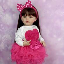 55cm Full Vinyl Reborn Baby Doll Toy, Suitable For Girls Dress Up, Long Hair Princess Toddler Doll, Pink Dress Set, Birthday Gift, Bath Toy - Soft Vinyl Body Doll - View 6