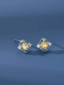 1 Pair S925 Sterling Silver Simple Elegant Versatile Tiny Cubic Zirconia Stud Earrings For Women