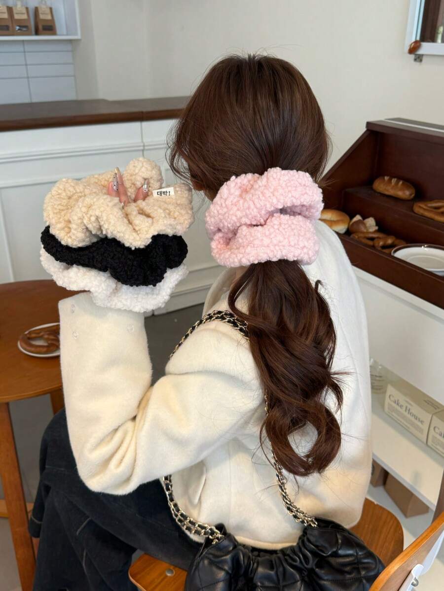 Scrunchies de Fleece Quente, Elásticos de Cabelo Estilo Coreano Tipo Rosquinha, Porta-Rabos de Cabelo, Elásticos de Cabelo Scrunchie como Presente de Acessórios para o Dia dos Namorados