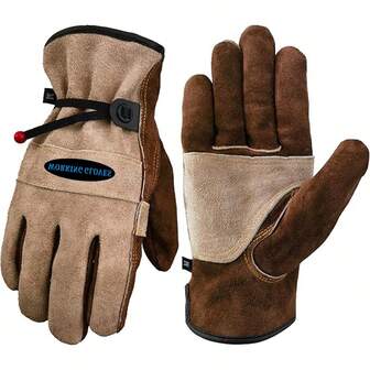 Läderarbetshandskar för män eller kvinnor. Stora handskar för trädgårdsarbete, TIG-/MIG-svetsning, byggarbete, motorsåg, lantbruk, ranch etc. Kohud, bomullsfodrade, praktiska, fast grepp, slitstarka. Kaffegrå