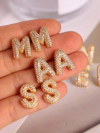 Pendientes versátiles con globo de burbujas, incrustados con circonita de cobre de temperamento elegante, con 26 letras del alfabeto inglés sin (A-Z), regalo de pareja para el Día de San Valentín o aniversario