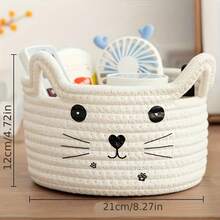 1pc White/Green/Yellow/Brown/Blue/Pink Cat Face Woven Storage Basket (21cm/8.27in*12cm/4.72in) - Adorable Cat Ear Shaped Desktop Organizer Basket, Suitable For Storing Small Accessories/Stationery/Cosmetics, Ideal For Bedroom/Dorm/Office Desk, Decorative And Space-Saving. - Multicolor - View 11