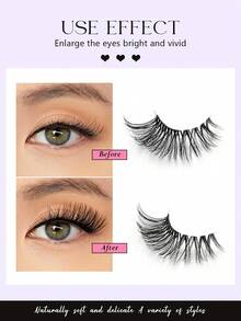 Asiteo 7对装自然半片猫眼透明带假睫毛，蓬松轻盈3D仿貂毛睫毛，柔软舒适，适合新手，动漫/漫画风格及日常佩戴 - 半眼睫毛 - 查看 5