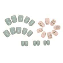 French Short Press On Nails For Women - 4 Box 96 Pcs Christmas Holiday Fake Nails Kit, Square Medium Length False Nails With Designs.Women Cute Pink Colos Nails,Valentine's Day Nails With Jelly Glue And Nail File, Multi Color Easy Wearing Nails For Daily, Work, Party - 薄荷綠349 - 查看 4