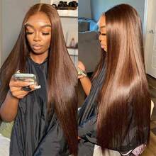 VIOLLY Chocolate Brown Straight Hair Bob Wig For Women 5x5 Pre Cut Lace Closure Wig Glueless Pre-Plucked Natural Human Hair Blended Wig 13x4 Large Area Transparent Lace Frontal Weaves Brazilian Virgin Hair Wigs Can Be Free Styling With Baby Hair - S4 - View 6