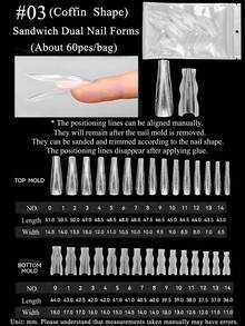 FULL BEAUTY 60pcs Coffin Trapezoid Nail Sandwich Dual Nail Forms Poly Nail Gel Nail Extensions Dual Forms Transparent Manicure Top Mold Bottom Mold Easy Extension For Nail Salon - Clear - View 12
