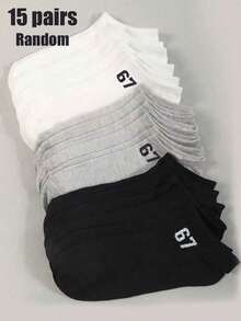 15/1 Paar zufällige Farbe 67 Stile Kindersocken, schwarz weiß grau atmungsaktive gemusterte Socken, Jungen Basketball Socken, Preppy Stil Socken, Lustige Nummer Socken, Retro Knöchelsocken, Jungen & Mädchen Sport Socken Laufsocken Geschenk - Verschiedenfarbig - Übersicht 2
